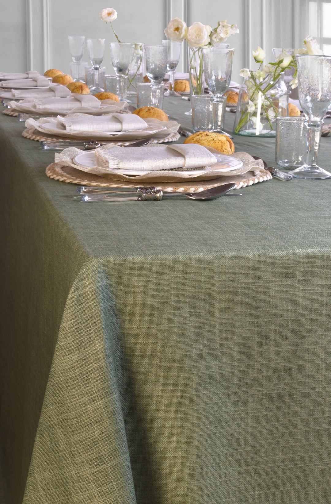 'Linen Eucalyptus Green' Spill-Resistant Tablecloth