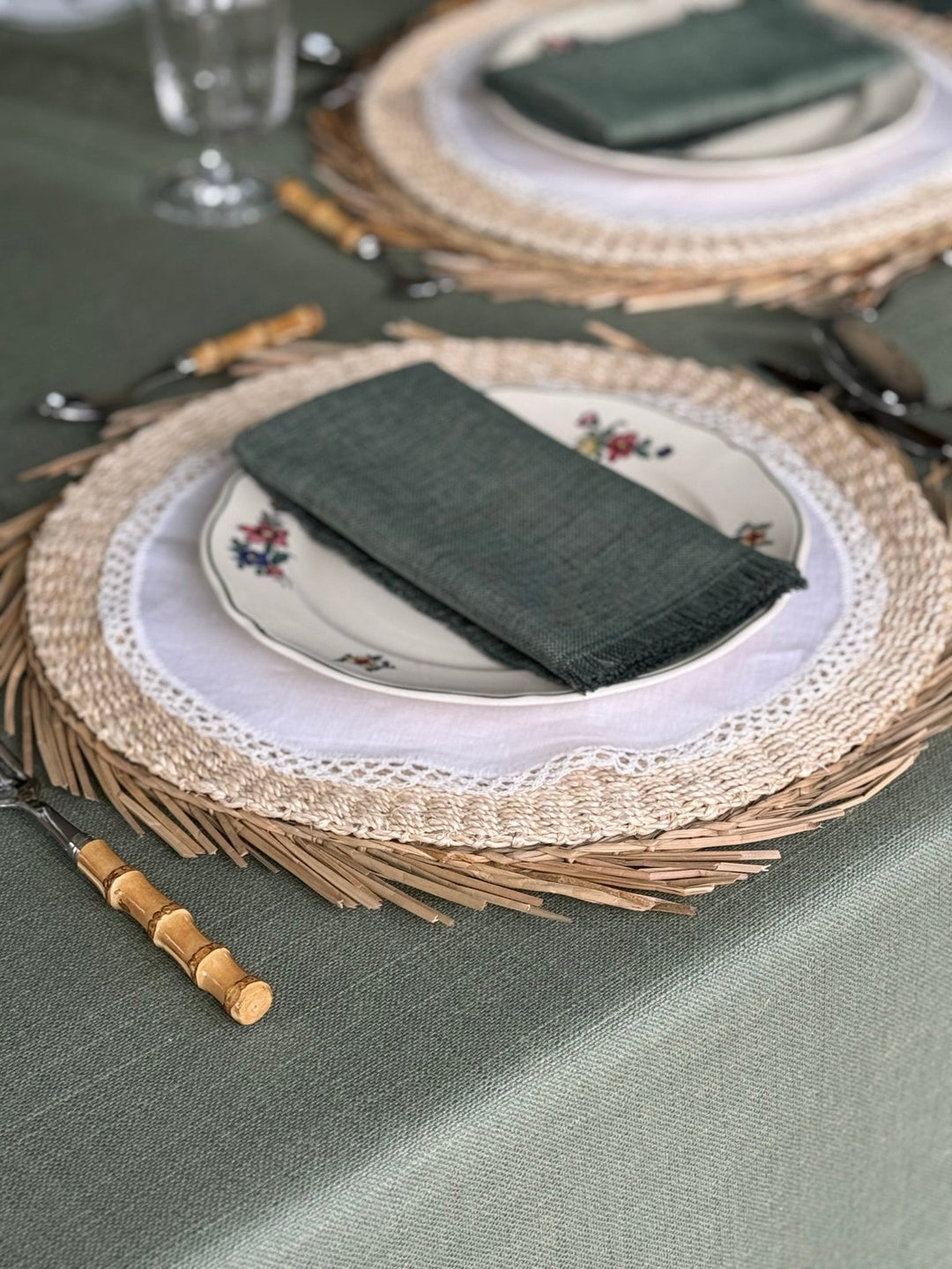 'Linen Eucalyptus Green' Spill-Resistant Tablecloth