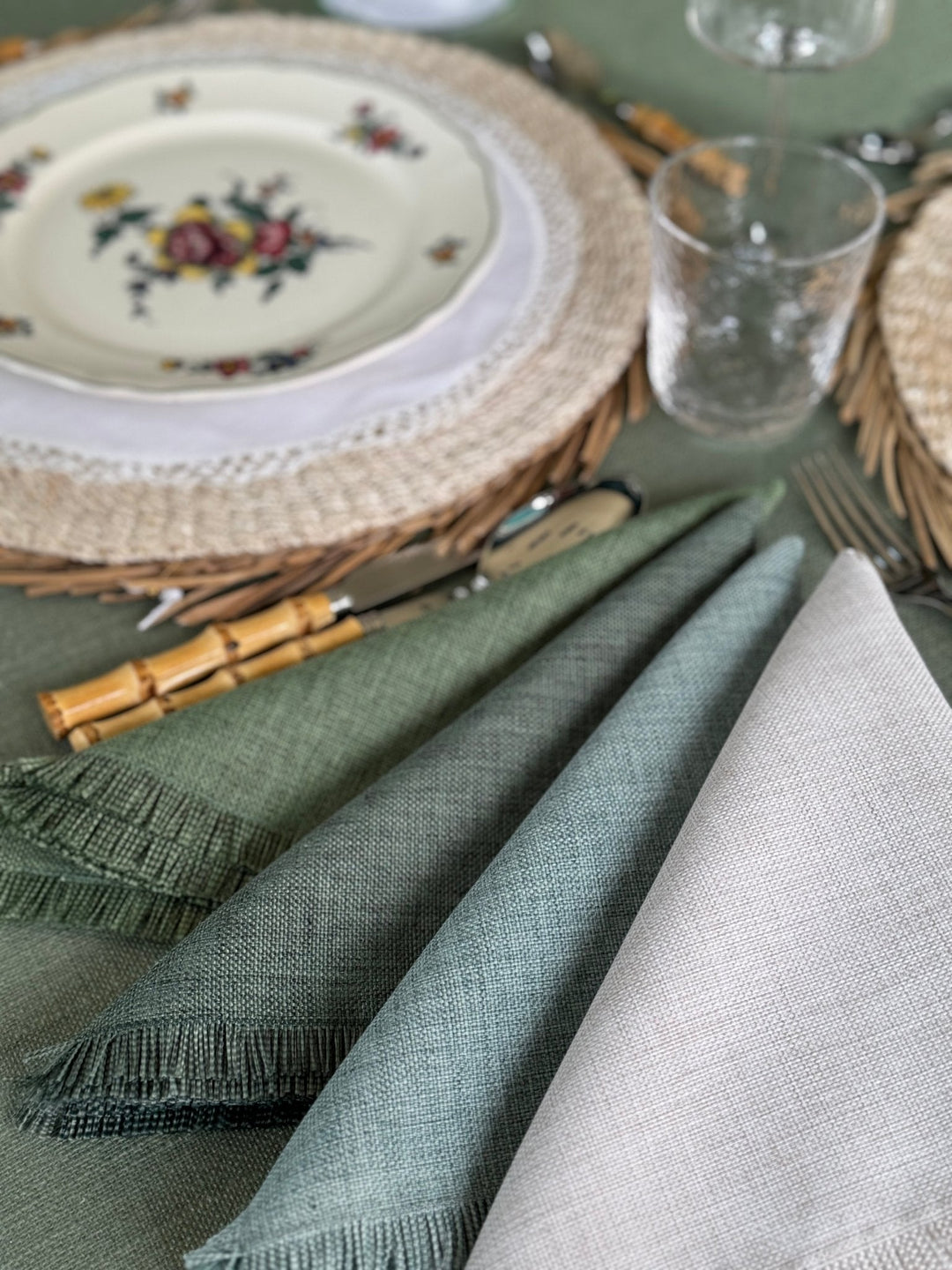 'Linen Eucalyptus Green' Spill-Resistant Tablecloth